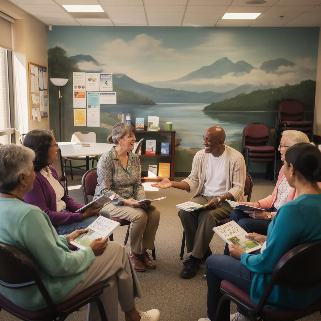 Zrelí cvičenci sa usmievajú a ukazujú svoje pokroky v flexibilite.
